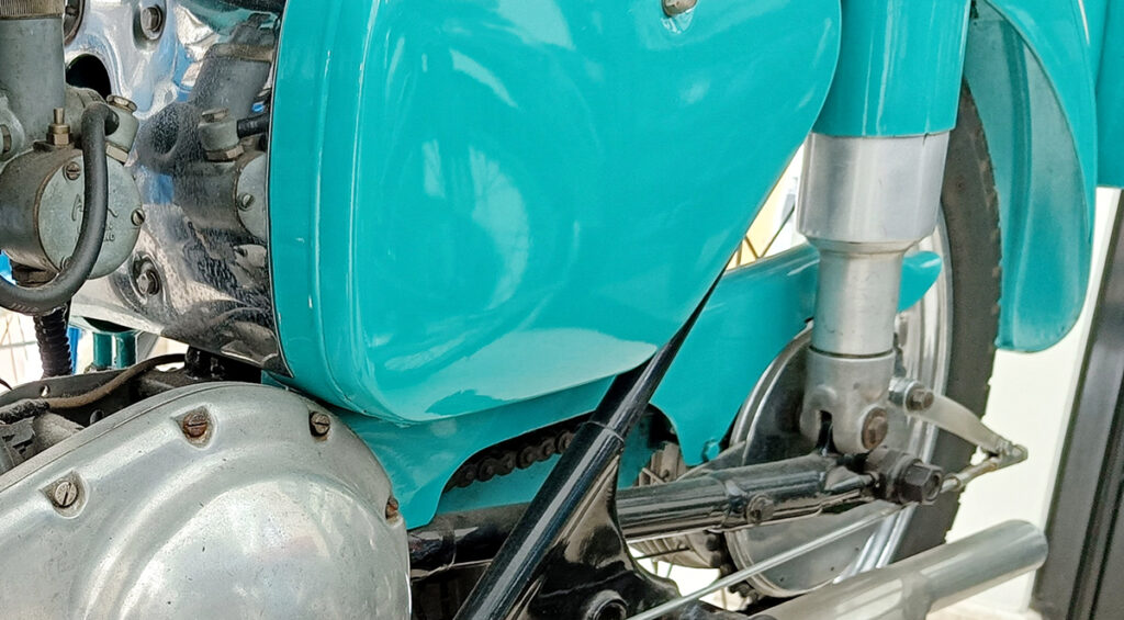 Teal Paint on Motorcycle Frame