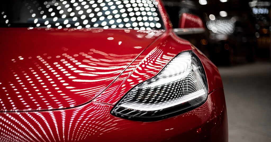 Red Tesla Closeup