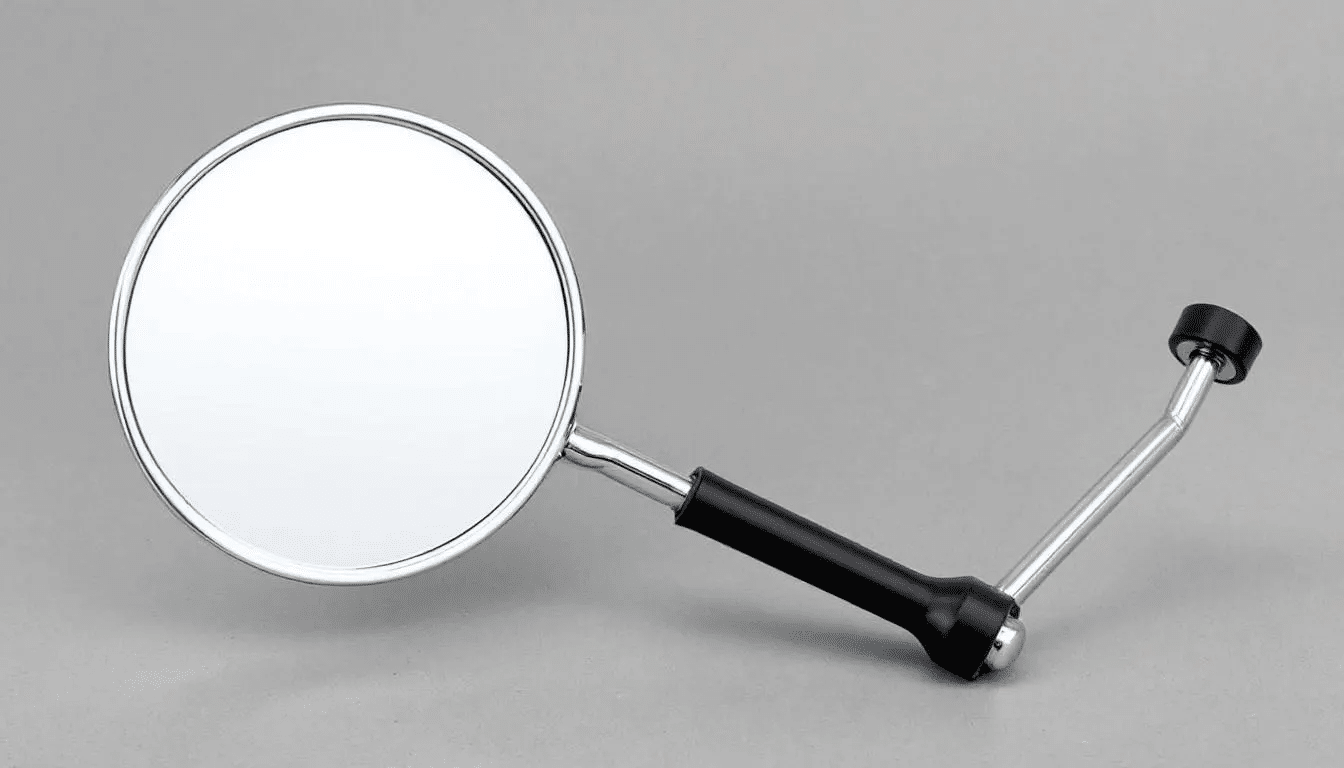 The image features the HDM Products 830 Classic Circular Motorcycle Bar End Mirror, showcasing a sleek round design made of high-quality metal with a polished glass surface, ideal for providing a wider view while riding. This bar end mirror is designed to be installed on motorcycle handlebars, enhancing both style and functionality.